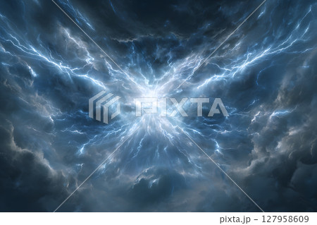 雷が光る劇的な空の雲とエネルギーの爆発 127958609