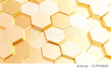 クリーンで先進的な金色の六角形背景 – 医療・美容・ビジネス向け 127958689