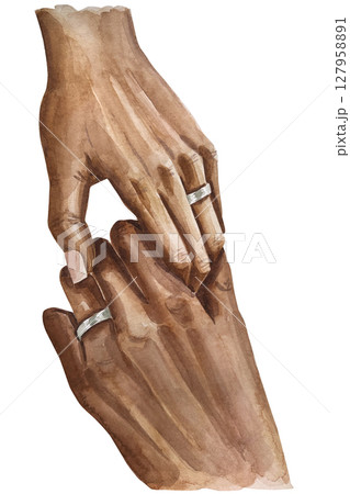 Holding hands couple in love watercolor illustration clip art. Holding hands couple in love watercolor illustration clip art. 127958891