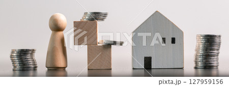 Business home concept involves strategic financial management money coin save bank real estate economic loan investment development growth encourage accountancy buy income stack investment economy 127959156