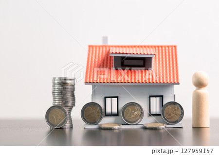 Business home concept involves strategic financial management money coin save bank real estate economic loan investment development growth encourage accountancy buy income stack investment economy 127959157