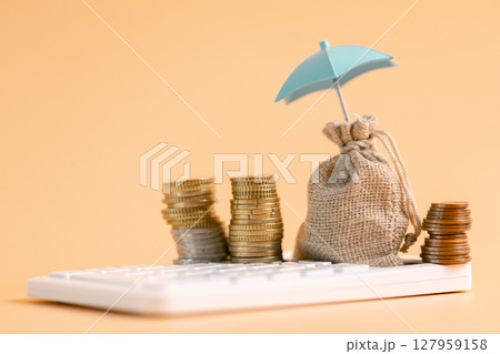 Insurance background money coin concept business protection finance sale financial investment buy automobile purchase loan deal agent rent rental premium assurance save banking tax return calculation 127959158