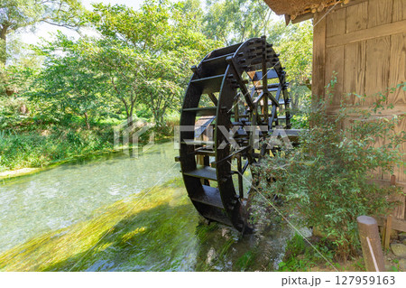 ＜安曇野＞大王わさび農場の水車と美しい小川の絶景 127959163