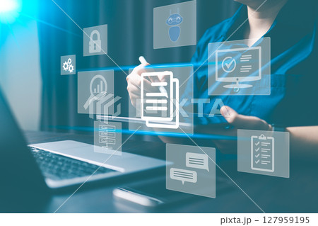ERP, Electronic document management system concept, search and business manage files online document database, efficient archive and company information datum. Technology digital asset management. ERP, Electronic document management system concept, search and business manage files online document database, efficient archive and company information datum. Technology digital asset management. 127959195