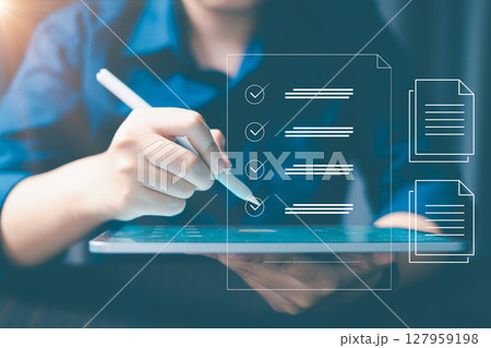 ERP, Electronic document management system concept, search and business manage files online document database, efficient archive and company information datum. Technology digital asset management. 127959198