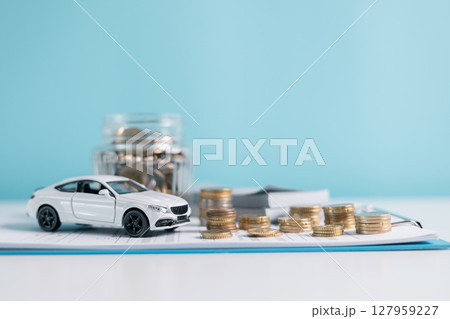Business car concept growth involves strategic financial management money loan investment bank real estate economic development encourage accountancy save buy income stack investment economy return 127959227