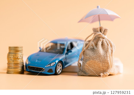 Concept business vehicle finance protection office plan investment buy sell coin car ensuring idea financial security. automobile agent tax protect purchase insurance and secure favorable loan deal 127959231