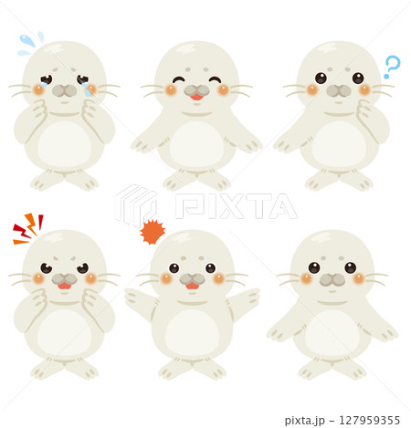 赤ちゃんアザラシのキャラクターイラスト　表情セット 127959355