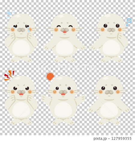 赤ちゃんアザラシのキャラクターイラスト　表情セット 127959355