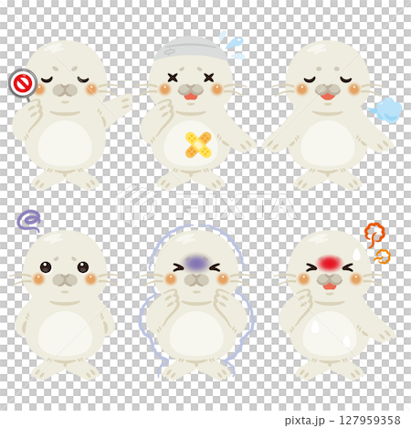 不同狀態的一組小海豹角色 不同狀態的一組小海豹角色 127959358