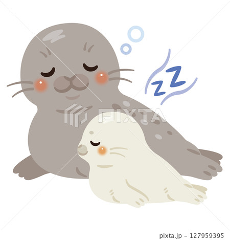 眠るアザラシ親子のイラスト 眠るアザラシ親子のイラスト 127959395