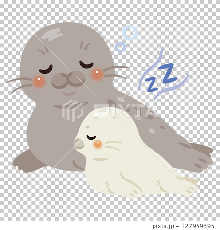 眠るアザラシ親子のイラスト 眠るアザラシ親子のイラスト 127959395