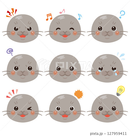 アザラシのイラストセット 顔表情のみ アザラシのイラストセット 顔表情のみ 127959411