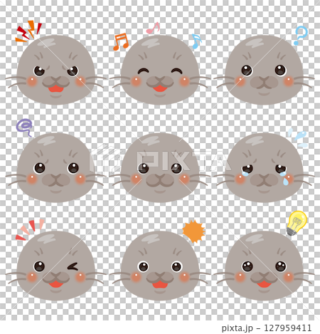 アザラシのイラストセット 顔表情のみ アザラシのイラストセット 顔表情のみ 127959411