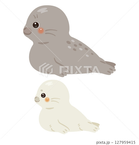 アザラシ親子の横向きイラスト 127959415