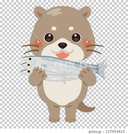 魚を抱えたカワウソのキャラクターイラスト 127959423