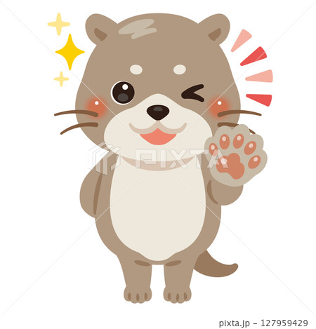 グッドサインを出すカワウソのキャラクターイラスト グッドサインを出すカワウソのキャラクターイラスト 127959429