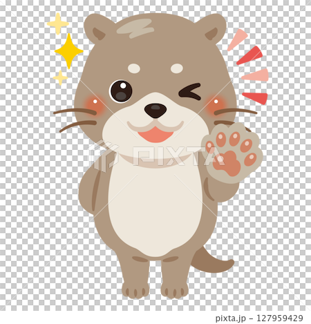 グッドサインを出すカワウソのキャラクターイラスト グッドサインを出すカワウソのキャラクターイラスト 127959429
