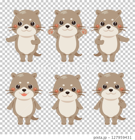 指さしをするカワウソのキャラクターイラストセット 127959431