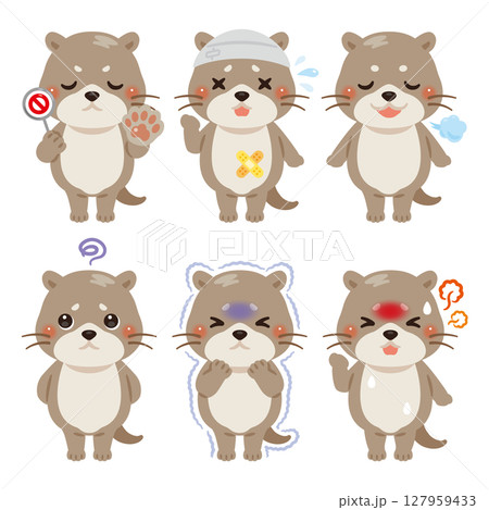 様々な状態のカワウソのキャラクターイラストセット 127959433