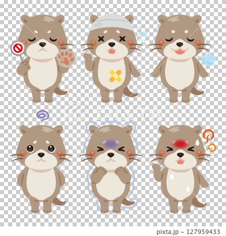 様々な状態のカワウソのキャラクターイラストセット 127959433