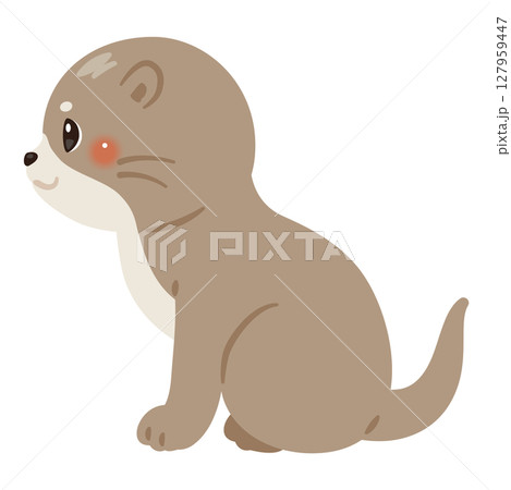 お座りしたカワウソの横向きイラスト 127959447