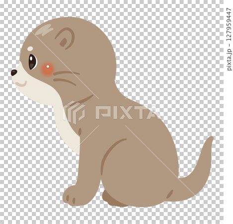 お座りしたカワウソの横向きイラスト 127959447