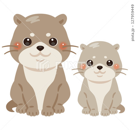 お座りしたカワウソの親子イラスト 127959449