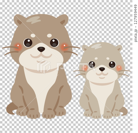 お座りしたカワウソの親子イラスト 127959449