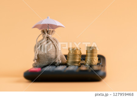 Insurance background money coin concept business protection finance sale financial investment buy automobile purchase loan deal agent rent rental premium assurance save banking tax return calculation 127959468