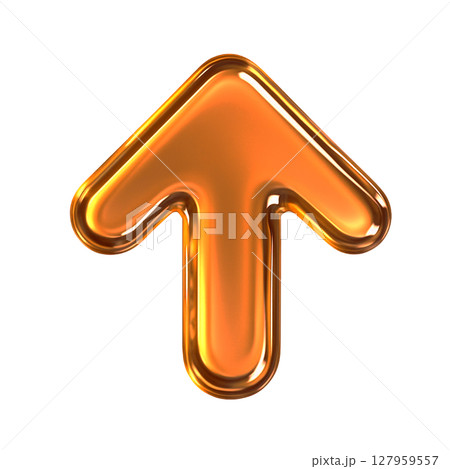 光沢感のあるオレンジの上向き矢印アイコン、立体的にデザインされた上矢印、ガラス風のオレンジの上向き記 光沢感のあるオレンジの上向き矢印アイコン、立体的にデザインされた上矢印、ガラス風のオレンジの上向き記 127959557