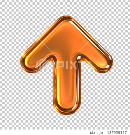 光沢感のあるオレンジの上向き矢印アイコン、立体的にデザインされた上矢印、ガラス風のオレンジの上向き記 光沢感のあるオレンジの上向き矢印アイコン、立体的にデザインされた上矢印、ガラス風のオレンジの上向き記 127959557