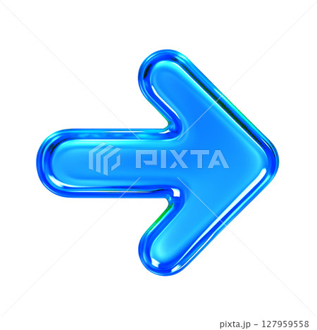 光沢感のある青の右向き矢印アイコン、立体的にデザインされた青い右矢印、ガラス風の青い右向き記号 光沢感のある青の右向き矢印アイコン、立体的にデザインされた青い右矢印、ガラス風の青い右向き記号 127959558