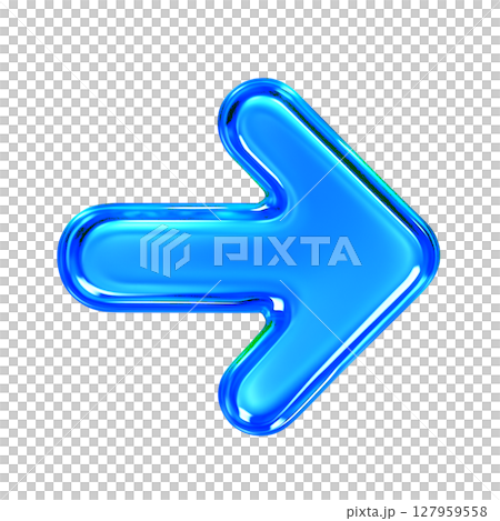 光沢感のある青の右向き矢印アイコン、立体的にデザインされた青い右矢印、ガラス風の青い右向き記号 光沢感のある青の右向き矢印アイコン、立体的にデザインされた青い右矢印、ガラス風の青い右向き記号 127959558