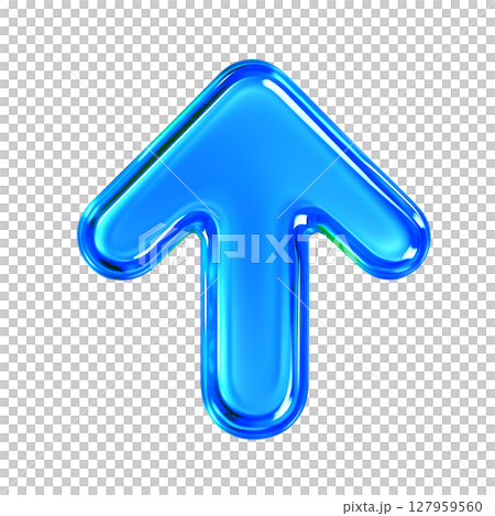 光沢感のある青の上向き矢印アイコン、立体的なガラス風の青い上矢印、鮮やかな青の上向き記号 光沢感のある青の上向き矢印アイコン、立体的なガラス風の青い上矢印、鮮やかな青の上向き記号 127959560