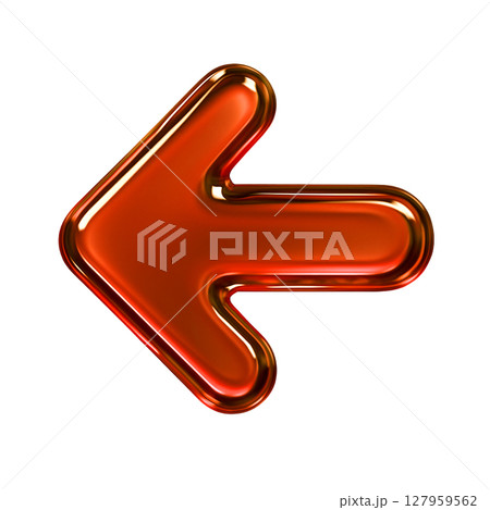 光沢感のある赤の左向き矢印アイコン、立体的にデザインされた左矢印、ガラス風の赤い左向き記号 光沢感のある赤の左向き矢印アイコン、立体的にデザインされた左矢印、ガラス風の赤い左向き記号 127959562