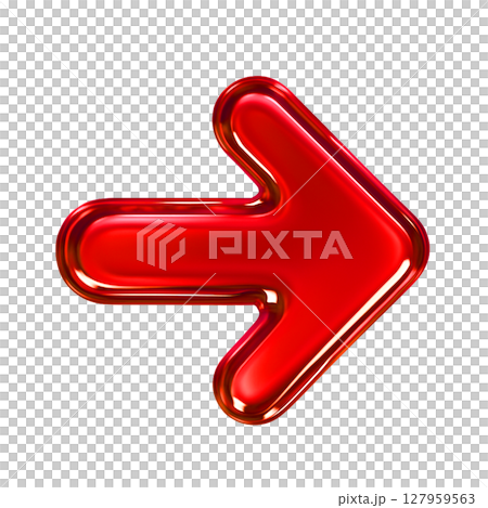 光沢感のある赤い右向き矢印アイコン、立体的で鮮やかな右向き矢印、ガラス質感の赤色右矢印マーク 光沢感のある赤い右向き矢印アイコン、立体的で鮮やかな右向き矢印、ガラス質感の赤色右矢印マーク 127959563