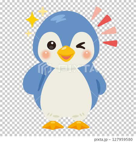 Blue penguin character illustration giving a good sign 127959580