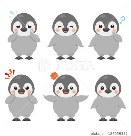 赤ちゃんペンギンのキャラクターイラスト　表情セット 127959581