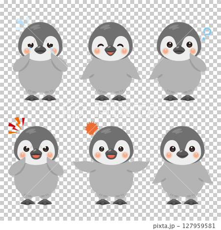 Baby penguin character illustration facial expression set 127959581