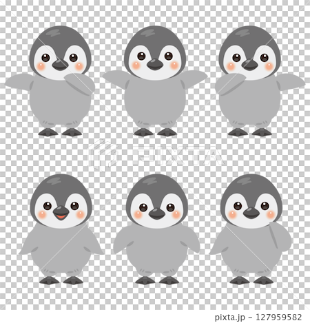 指さしをする赤ちゃんペンギンのキャラクターイラストセット 127959582