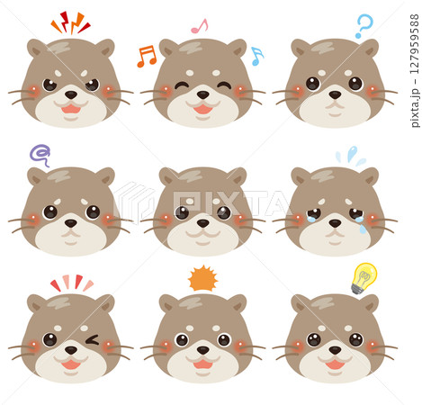 カワウソのイラストセット　顔表情のみ 127959588
