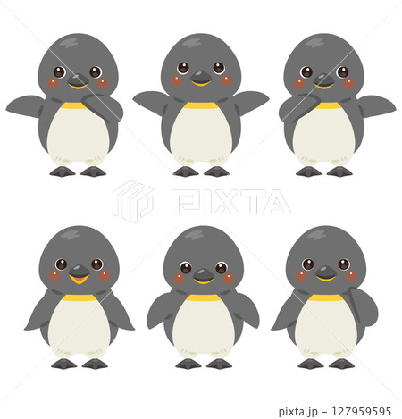 指さしをするペンギンのキャラクターイラストセット 127959595
