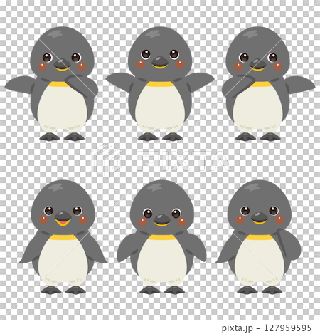 指さしをするペンギンのキャラクターイラストセット 127959595
