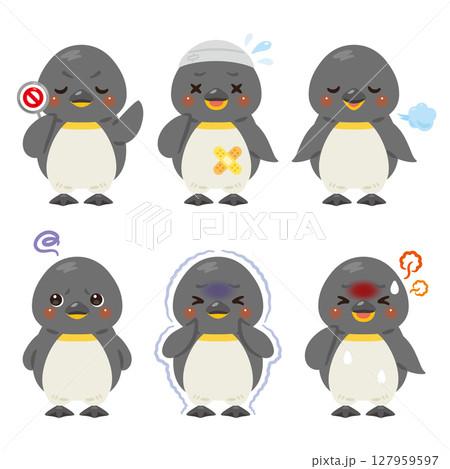 様々な状態のペンギンのキャラクターイラストセット 127959597