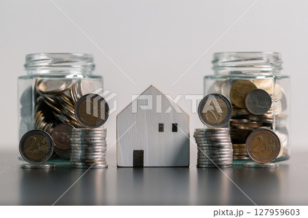 Business home concept involves strategic financial management money coin save bank real estate economic loan investment development growth encourage accountancy buy income stack investment economy Business home concept involves strategic financial management money coin save bank real estate economic loan investment development growth encourage accountancy buy income stack investment economy 127959603