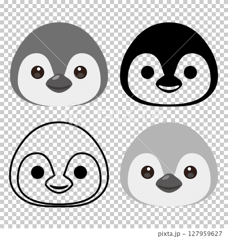 Baby penguin face icon set 127959627