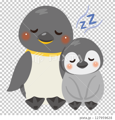 Illustration of a sleeping penguin parent and child Illustration of a sleeping penguin parent and child 127959628