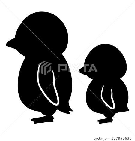 横向きのペンギン親子のシルエット 127959630