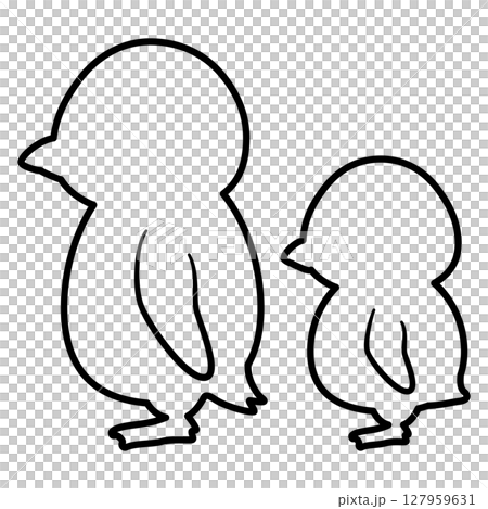 父母與孩子企鵝側視的線條畫 127959631